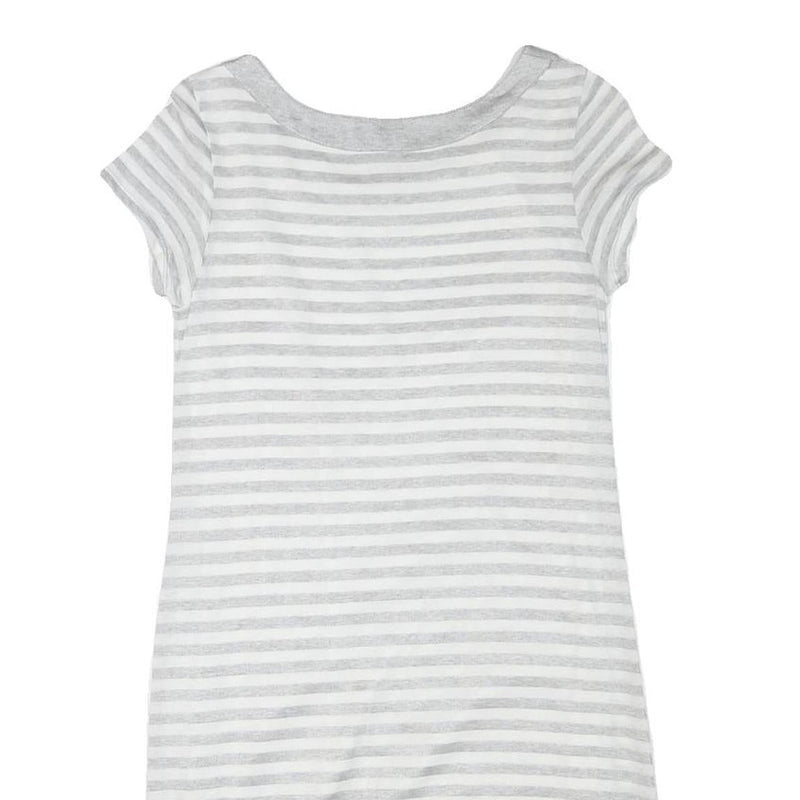 BURBERRY Girls Grey & White Stripe Day Jersey Dress M Cotton Blend Short Sleeve