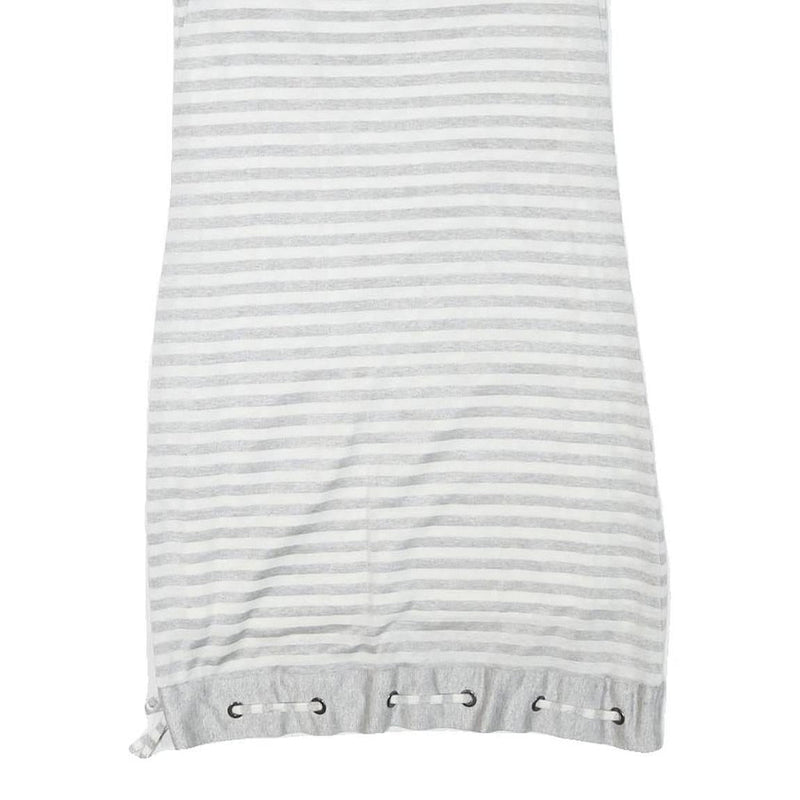 BURBERRY Girls Grey & White Stripe Day Jersey Dress M Cotton Blend Short Sleeve