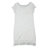 BURBERRY Girls Grey & White Stripe Day Jersey Dress M Cotton Blend Short Sleeve