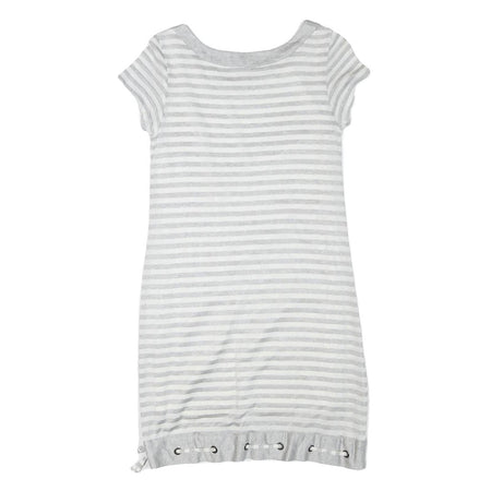 BURBERRY Girls Grey & White Stripe Day Jersey Dress M Cotton Blend Short Sleeve