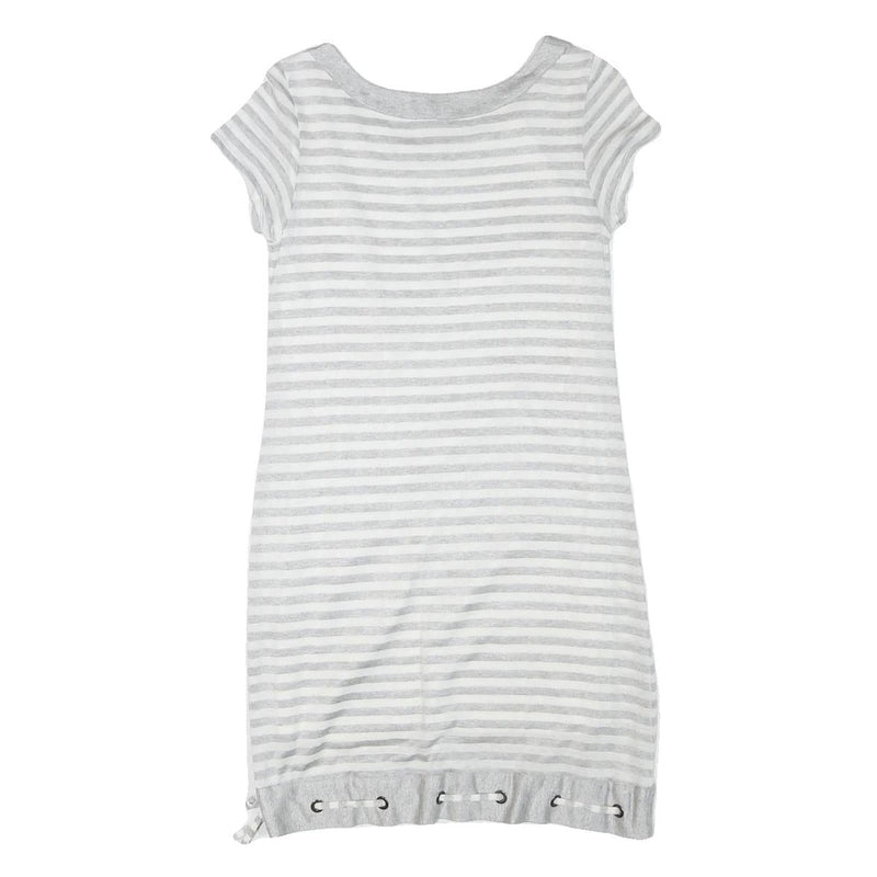 BURBERRY Girls Grey & White Stripe Day Jersey Dress M Cotton Blend Short Sleeve