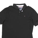 TOMMY HILFIGER Mens Black Short Sleeve Plain Polo Shirt XL Cotton Casual