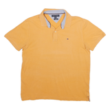TOMMY HILFIGER Mens Yellow Polo Shirt L Cotton Short Sleeve Basic Logo