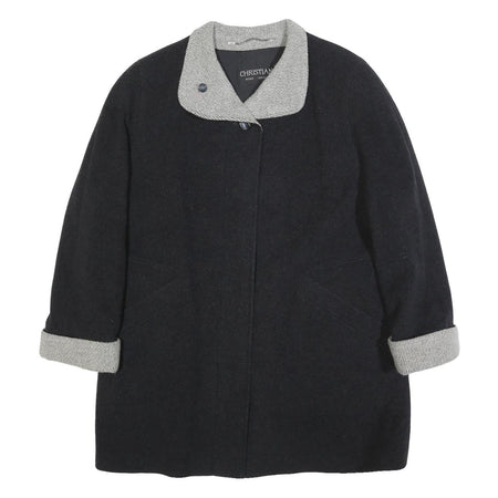 CHRISTIAN Womens Black & Grey Wool Blend Button Jacket XL Wool Blend Classic