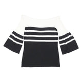 CALVIN KLEIN Womens Black & White Striped Off Shoulder Top 3/4 Sleeve S