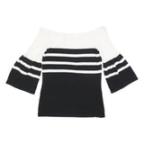 CALVIN KLEIN Womens Black & White Striped Off Shoulder Top 3/4 Sleeve S