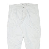 ZARA Mens Cotton Blend White Relaxed Cargo Trousers W37 L28 Casual Utility Zip