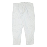 ZARA Mens Cotton Blend White Relaxed Cargo Trousers W37 L28 Casual Utility Zip