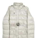 BURBERRY Womens Cream Down Quilted Jacket S Belted Zip Closure Classic