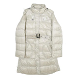 BURBERRY Womens Cream Down Quilted Jacket S Belted Zip Closure Classic