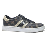 GUESS Logo Print Womens Lace Up Trainers Black & Gold Leather UK 5 Stylish