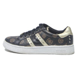 GUESS Logo Print Womens Lace Up Trainers Black & Gold Leather UK 5 Stylish