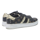 GUESS Logo Print Womens Lace Up Trainers Black & Gold Leather UK 5 Stylish