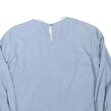 ZARA Womens Blue Cotton Blend Blouse Long Sleeve Round Neck Embroidered S