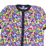 ACKERMAN Womens Multicolour Floral Printed Button Top Short Sleeve Round Neck L