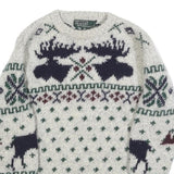 POLO RALPH LAUREN Boys Cream Patterned Wool Jumper Crew Neck Cable Knit M Winter