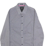 GUESS Mens Blue & White Patterned Shirt XS Cotton Blend Long Sleeve Button