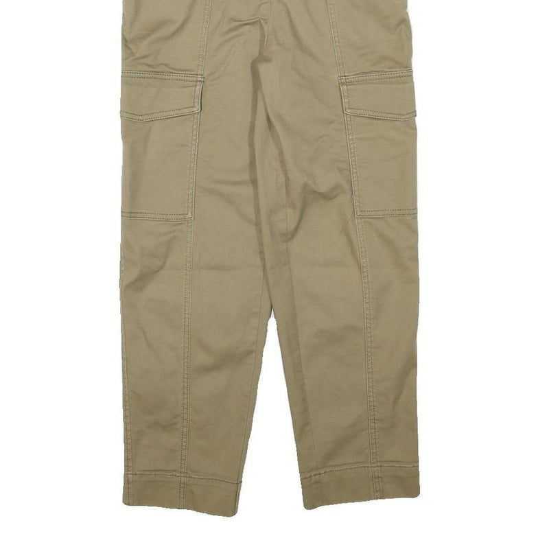 H&M Womens Cotton Blend Beige Relaxed Trousers W25 L26 Cargo Pocket Zip Closure