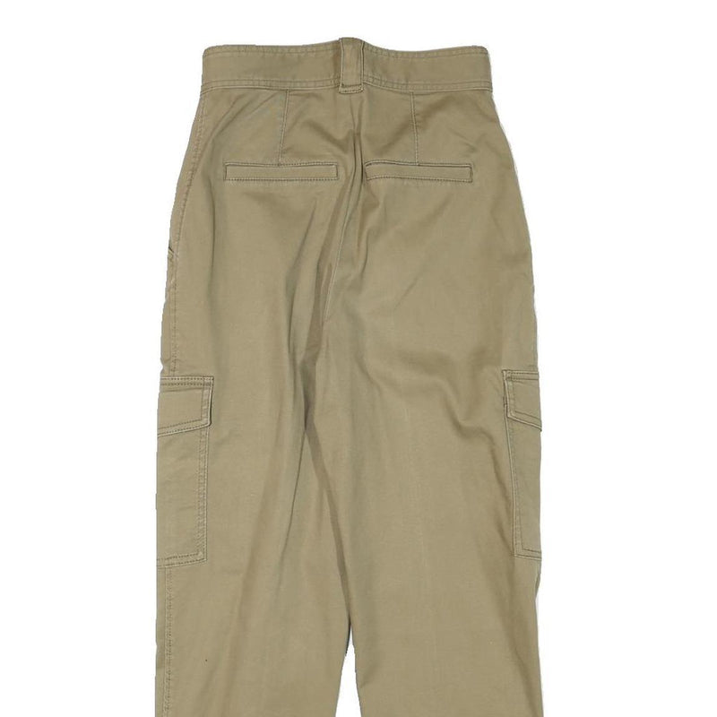 H&M Womens Cotton Blend Beige Relaxed Trousers W25 L26 Cargo Pocket Zip Closure