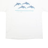 HANES Single Stitch Mens White Dolphin Graphic T-Shirt XL Short Sleeve Crew Neck