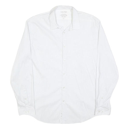 CALVIN KLEIN Mens White L Cotton Blend Shirt Long Sleeve Button Down Collar