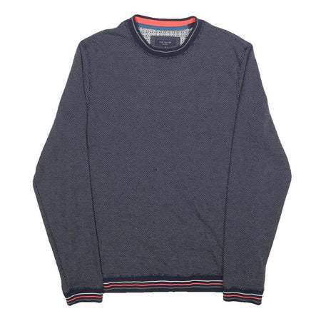 TED BAKER Mens Navy Patterned Cotton Blend Plain Crew Neck Basic Knit M Jumper