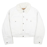 LEVI'S Womens White Cotton Blend Sherpa Collar Jacket L Denim Button
