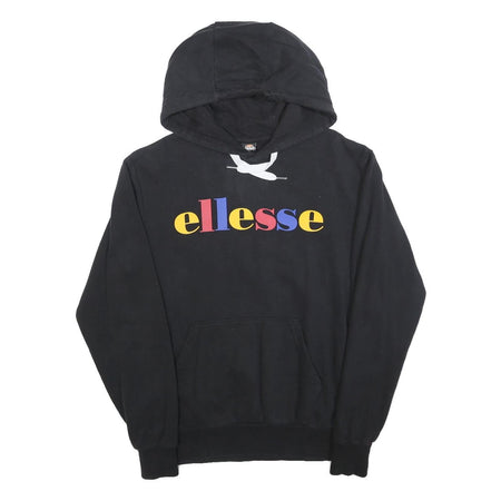 ELLESSE Mens Black Multicolour Logo Pullover Hoodie M Cotton Blend Casual