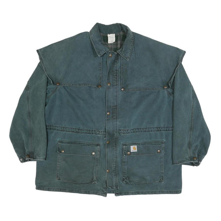 CARHARTT Blanket Lined Duck Cape Duster Mens Blue Workwear Jacket 2XL