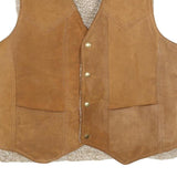 RALPH EDWARDS Mens Beige Leather Button Jacket L Suede Western Vest Shearling