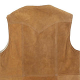 RALPH EDWARDS Mens Beige Leather Button Jacket L Suede Western Vest Shearling