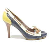 ETRO Womens Leather Navy Yellow White High Heel Court Shoes UK 4 Stylish