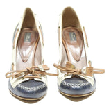 ETRO Womens Leather Navy Yellow White High Heel Court Shoes UK 4 Stylish