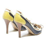 ETRO Womens Leather Navy Yellow White High Heel Court Shoes UK 4 Stylish