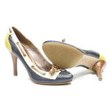 ETRO Womens Leather Navy Yellow White High Heel Court Shoes UK 4 Stylish