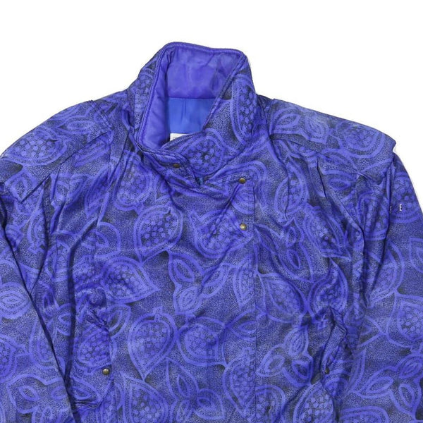 BELFE Womens Blue Jacket L Polyester Blend Printed Zip Closure