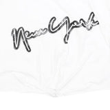 DKNY Womens White New York Printed Crop Top Sleeveless Round Neck UK 10 Casual