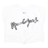 DKNY Womens White New York Printed Crop Top Sleeveless Round Neck UK 10 Casual