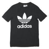 ADIDAS Womens Black Graphic T-Shirt UK 6 Short Sleeve Crew Neck Cotton Blend