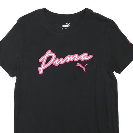 PUMA Mens Black & Pink Modern T-Shirt S Short Sleeve Crew Neck Cotton Blend