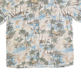 ISLAND SHORES Mens Beige & Blue Rayon Hawaiian Shirt XL Tropical Palm Print