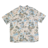ISLAND SHORES Mens Beige & Blue Rayon Hawaiian Shirt XL Tropical Palm Print