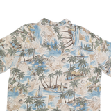 ISLAND SHORES Mens Beige & Blue Rayon Hawaiian Shirt XL Tropical Palm Print