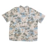 ISLAND SHORES Mens Beige & Blue Rayon Hawaiian Shirt XL Tropical Palm Print