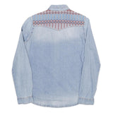ZARA Womens Blue Denim Shirt Long Sleeve Collared XS Embroidered Yoke