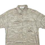 MISRAAB Mens Beige Patterned Shirt L Short Sleeve Button Polyester Blend Casual