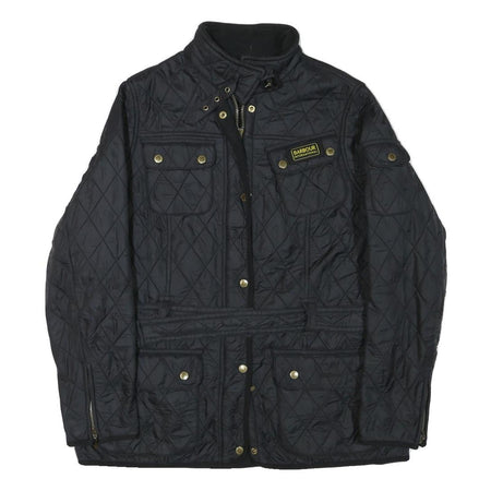BARBOUR INTERNATIONAL Womens Black Quilted Jacket UK 18 Polyester Blend Zip