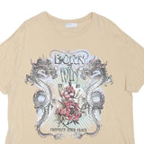 BERSHKA Mens Beige Cotton Blend Graphic T-Shirt XS Short Sleeve Crew Neck Born