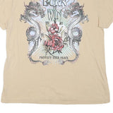 BERSHKA Mens Beige Cotton Blend Graphic T-Shirt XS Short Sleeve Crew Neck Born