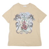 BERSHKA Mens Beige Cotton Blend Graphic T-Shirt XS Short Sleeve Crew Neck Born